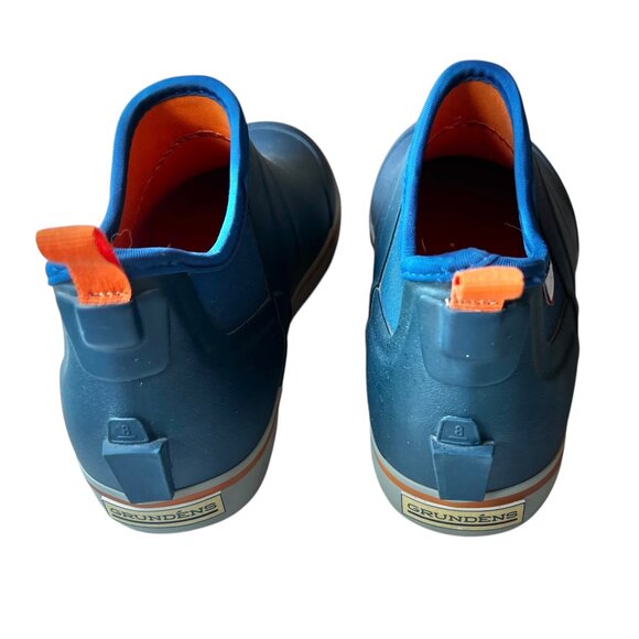 Grundéns Mens Deck-Boss Ankle Boots Size 8 Navy & Orange Slip-On Rubber Shoes - Picture 2 of 7